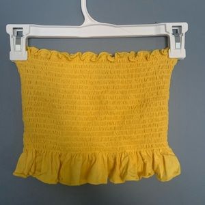 YELLOW SMOCKED LETTUS TRIM TUBE TOP